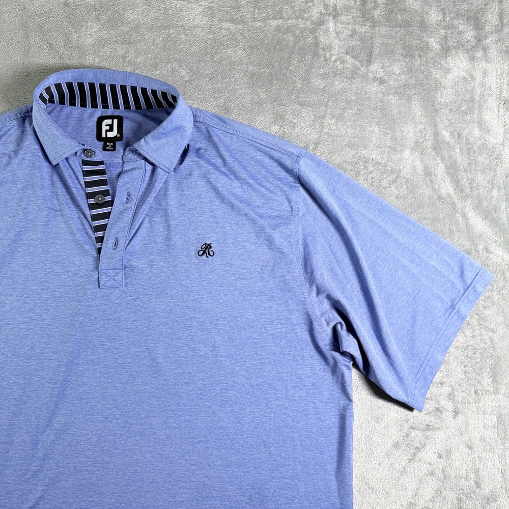 FootJoy Men's Periwinkle Golf Polo Shirt w R Monogram Embroidered Sleeve Large